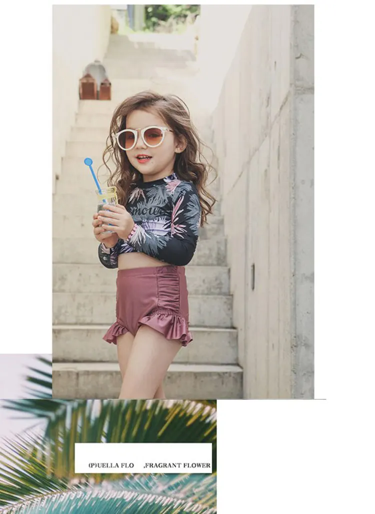 plissado roupa de banho crianças beach wear terno de natação com chapéu