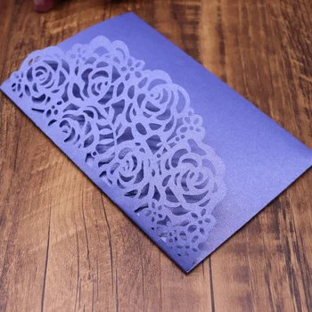 

40pcs/pack Wedding Invitation Cards Carved Rose Pattern Laser Cut Cards Shinny Pearl Paper Lace Wedding Invitations Party Cards