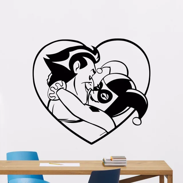 Joker Harley Quinn Kissing Wall Decal Kids Boys Bedroom Decoration