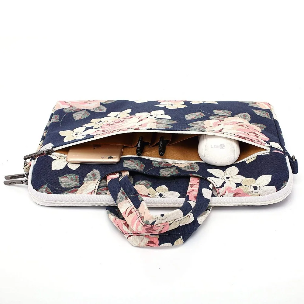 White Rose Waterproof Patten Canvas Laptop Shoulder Messenger Bag Case Sleeve for 12/ 13/14/15 Inch Laptop Bag and Tablet Bag