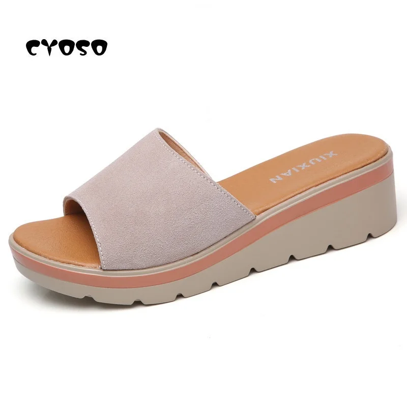 CYOSO Summer Women Slippers Genuine Leather Thick Soled Flip Flops ...