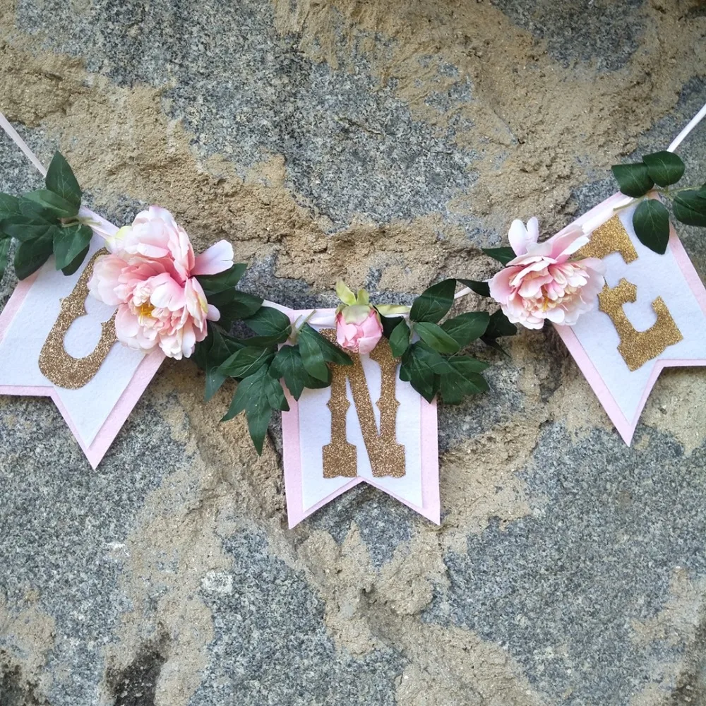 

Free Shipping Baby Highchair Bunting Gaint ONE Text First Year Photo Shooting Props Girls Birthday Party Decors
