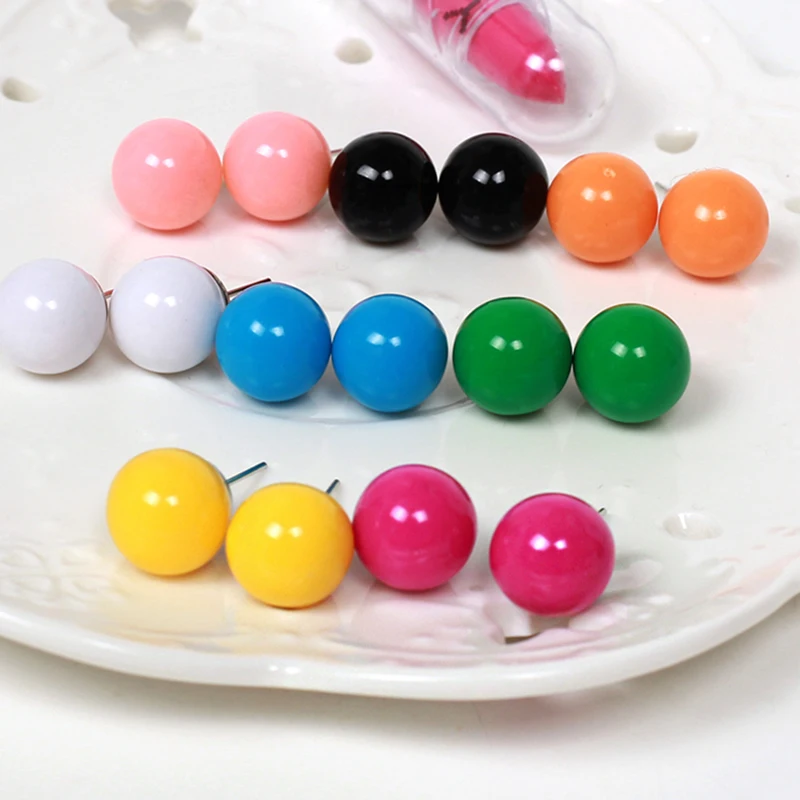 

Hot 1 Pair Candy Ball Stud Earring Cute Jewelry Fashion Ball Plastic Mujer Ball Shape Earrings Pendientes