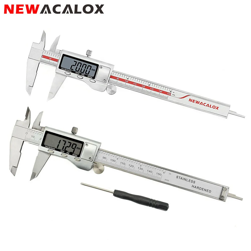 

NEWACALOX Stainless Steel Measurement Tool Electronic Digital Caliper Precision Metric Vernier Extra-Large LCD Screen 0-6 Inches