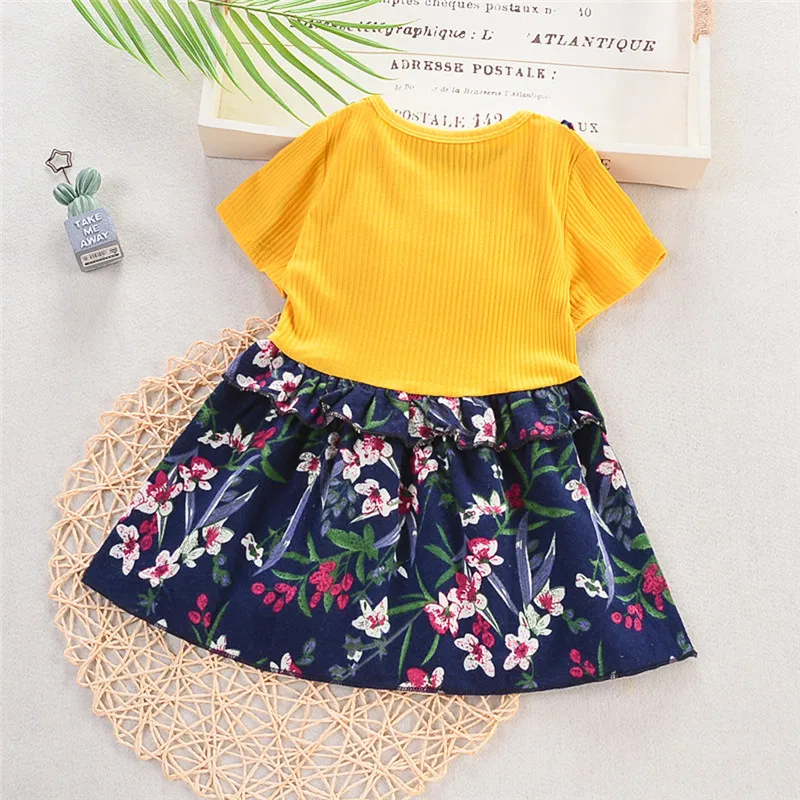 Summer new Toddler Baby Kids Girls Ruched Ruffles Floral Flowers Princess Dresses Clothes fashion cute design (10)