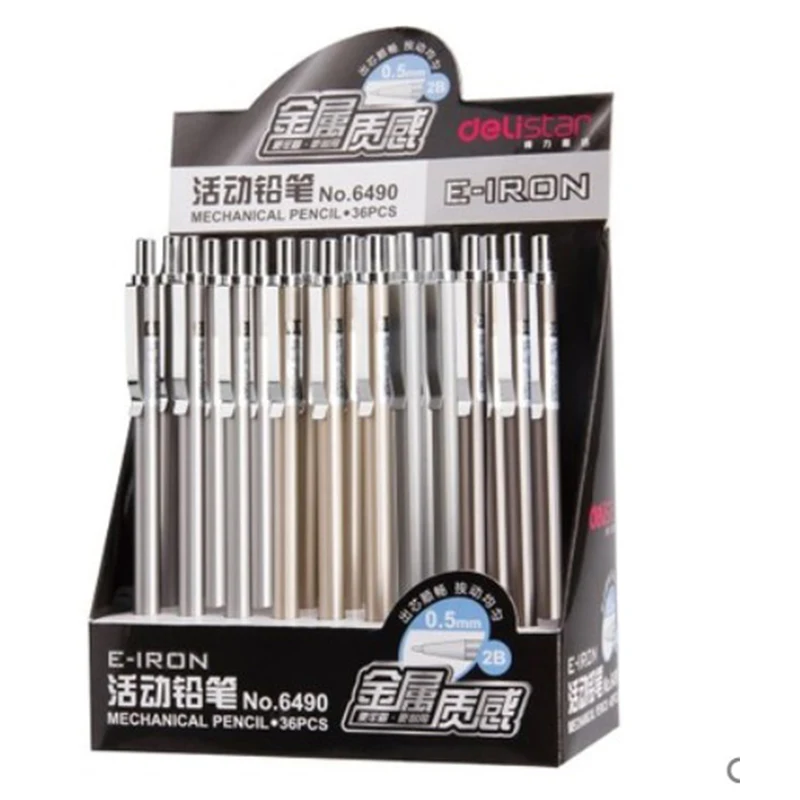 

Metal Shell Automatic Pencil 0.5mm Moving Pencils 36pcs Lot Writing Smooth Pencils Student Office Pen Deli 6490