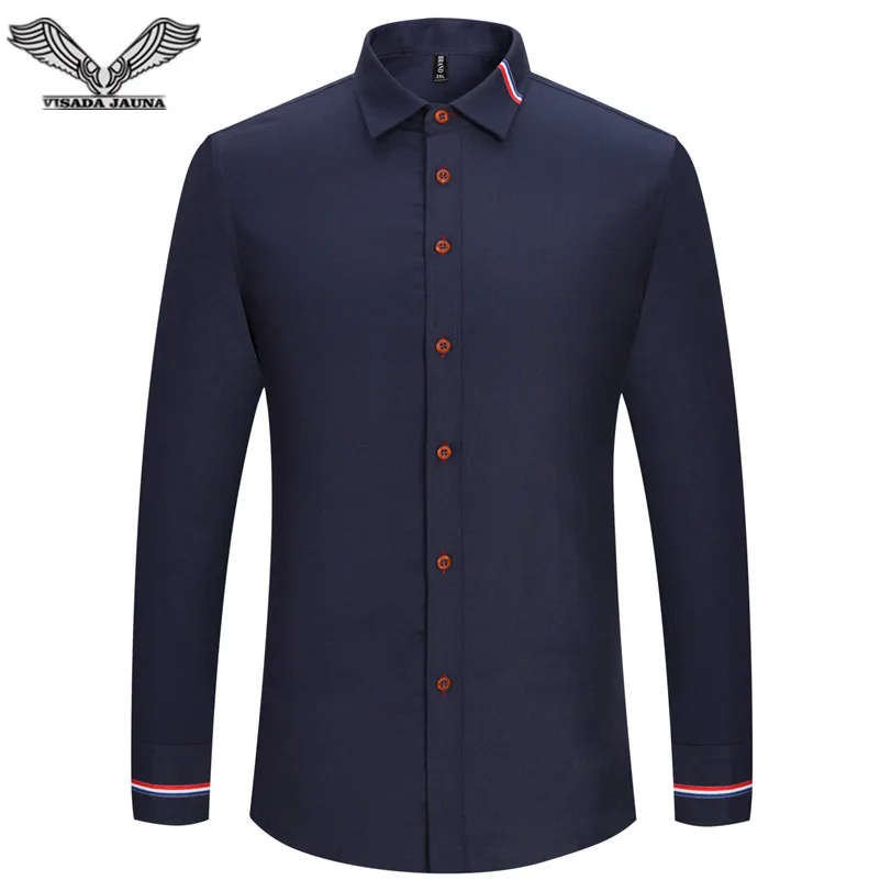 VISADA JAUNA 2017 New Men Shirt Solid Color font b Long b font Sleeve Casual Brand