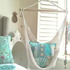 Hanging Rope Chair Beige Net Swing Seat Cotton Canvas Rope Hammock Cradle Chair With Wood Stretcherdoor Outdoor Garden Yard 1