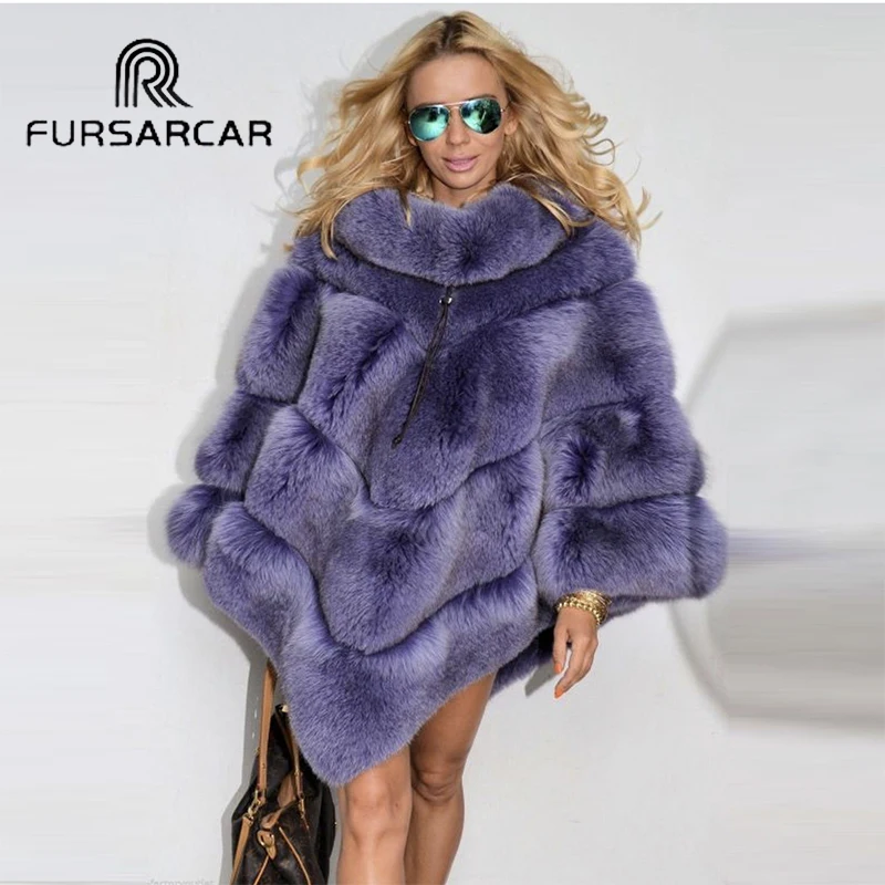 Роскошная Новая накидка из натурального Лисьего меха FURSARCAR женская зимняя с