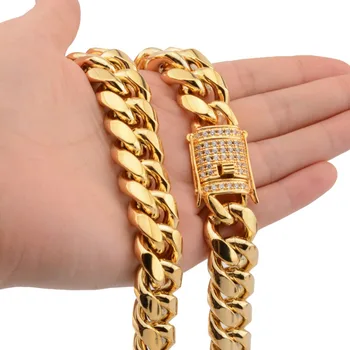 

18mm Wide For Strong Men's Gold Color Necklace Or Bracelet Stainless Steel 7-40 Inches Option Miamia Florida Curb Link Chain