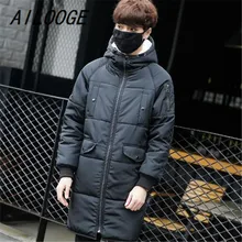 AILOOGE мужские куртки парки Длинные теплые толстые мужские пуховики 5XL размера плюс облегающие мужские зимние пальто Жаккардовые новые модные мужские куртки