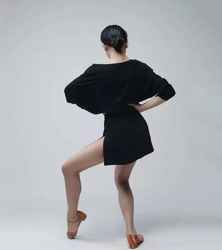 Songyuexia новый шаблон женщина Латинской Танцы одежда с длинным рукавом Латинской платье спереди и сзади шлица практика квадратный Танцы