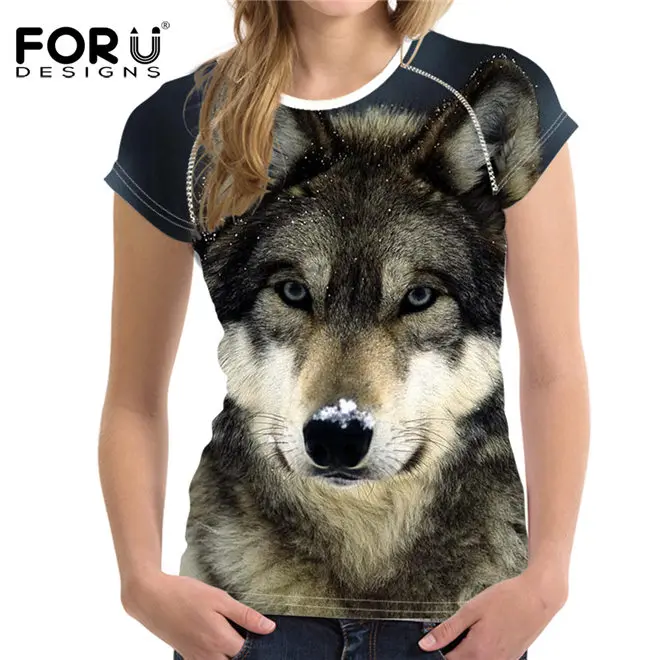 FORUDESIGNS/, модная женская футболка, кроп-топы, 3D Рисунок волка, женская футболка с коротким рукавом, крутая футболка для девочек, Roupa Feminina - Цвет: 6834BV