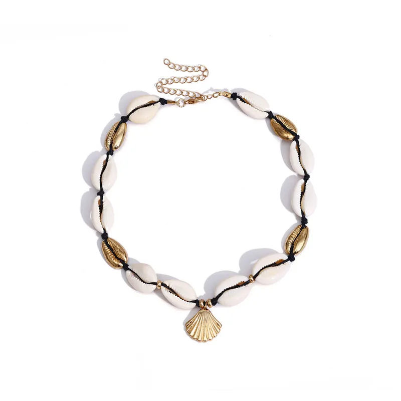 

trendy Bohemian Natural Shell Necklace Beach Style Gold Shell Shrimp Buckle Adjustable Necklacefor Women girls Jewelry gifts