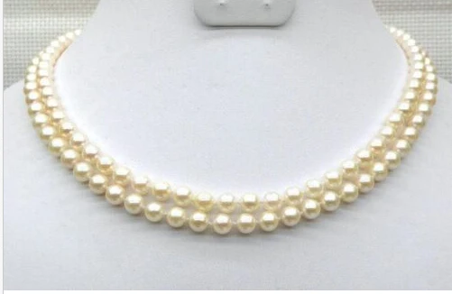 

FREE shipping> >>>LUXURIOUS GIFT 2STD 6-6.5mm fine round AAA+ cream white akoya pearl necklace 14KGP 6.07