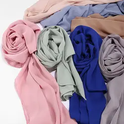 1 шт. высокое качество жатый шифон хиджаб шарф шали Дамы мусульманская мода простой головной платок длинные шарфы для женщин/шарф 180*75 см