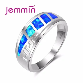 

Fire Fine Blue Opal S925 Wedding Rings For Women Hollow Out Party Gift Rings Sterling Silver Round Retro Rings Jewelry