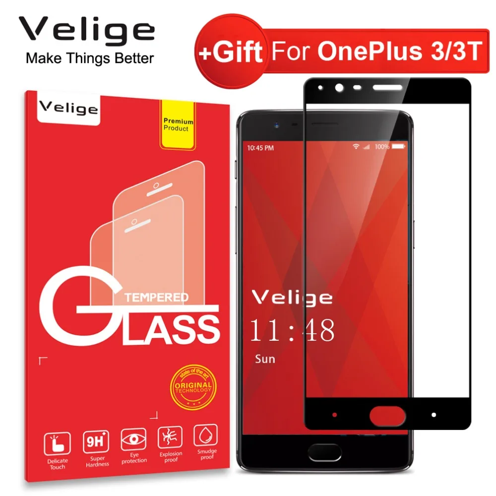 

Velige Full Cover Tempered Glass For OnePlus 3 3T Three OnePlus3 OnePlus3T One Plus 1+3 1+3T Screen Protector 9H Glass Film