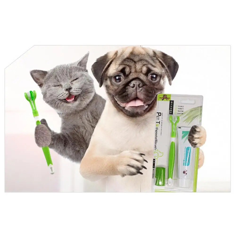 

3 Pcs/set Pet Clean Toothbrush Toothpaste Set Cat And Dog Oral Hygiene Teeth Cleaning Dental Calculus Removing Edible Toothpaste