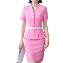 Элегантная модная женская юбка костюм с v-образным вырезом Летний деловой Тонкий Блейзер и юбка Офисная Женская рабочая одежда больших размеров