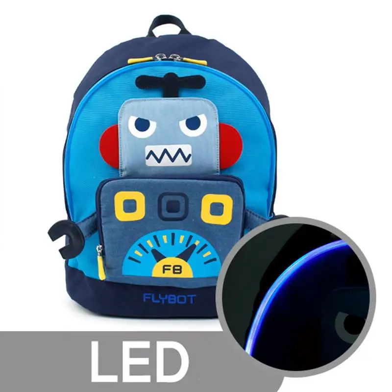 

Korean Winghouse Anti-lost Package Kids Backpacks School Bag Cute Cartoon Flybot Series LED BackPack For children Boy