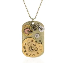 Good quality noval tag pendant steampunk mechancal gears neckace jewelry