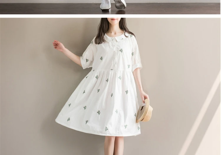 Mferlier/летнее платье с вышивкой Mori Girl, воротник Питер Пэн, короткий рукав, женское яркое освежающее белое платье