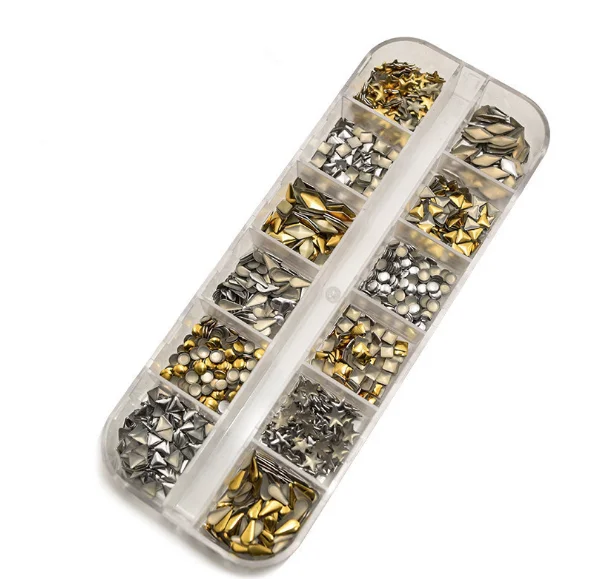 

1pcs Nail tool drill jewelry box storage box 12 grid double flip top box alone open rhinestone Nail Art Equipment