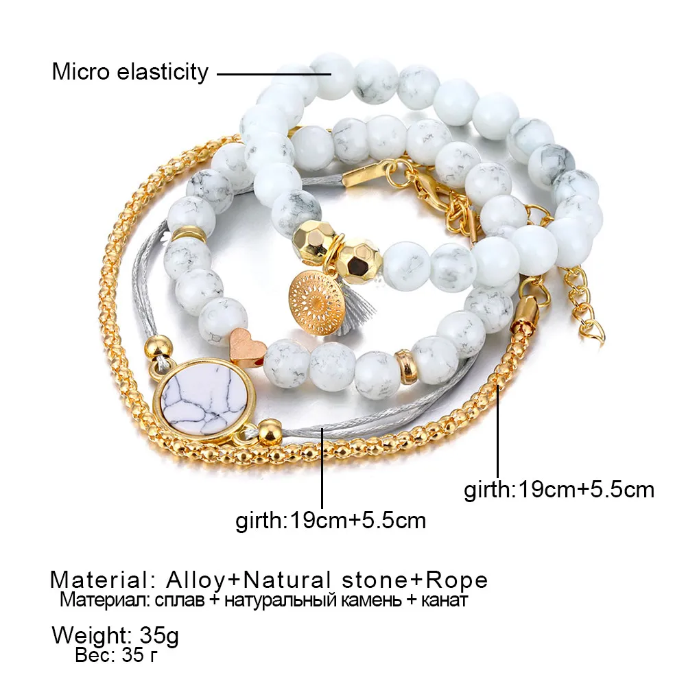Богемский мраморный камень бусины сердце браслет набор для женщин натуральный камень ручной работы кисточкой браслеты с подвесками ювелирный женский браслет