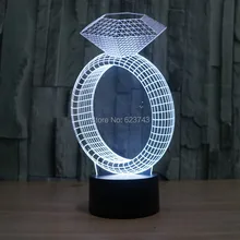 3D иллюзия кольцо с бриллиантом ночник эффект модель 7 цветов Изменение Настольная лампа светодиодный светильник умный пульт дистанционного управления