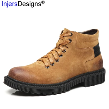 

New Arrival Fashion Brush Off Leather Martin Boots Men Work Boots Lace-Up Comfort High Top Tooling Shoes Men Ankle Botas Hombre