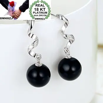 

OMHXZJ Wholesale European Fashion Woman Girl Party Wedding Gift Black Agate White AAA Zircon 18KT White Gold Stud Earrings EA230