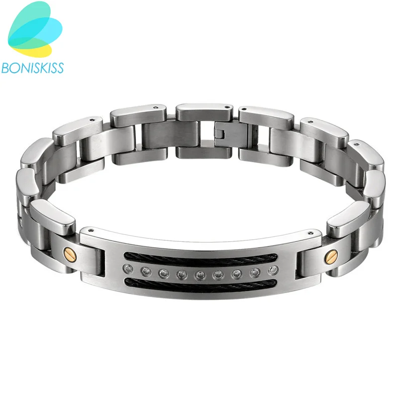 

Boniskiss Men Bracelet Brazalet High Quality 316L Stainless Steel & Crystal Men Bracelets Wristbands Pulseira Masculina Jewelry