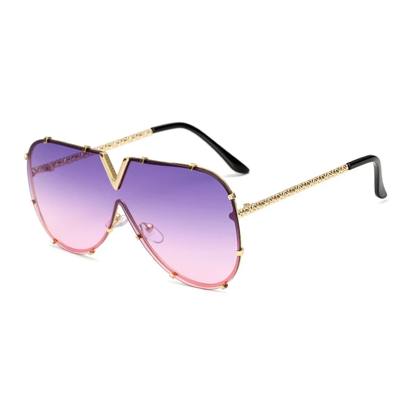 Men's Sunglasses Fashion Oversized Sunglasses Men Brand Designer Goggle Sun Glasses Female Style Oculos De Sol UV400 O2 - Цвет линз: C6 Purple Pink