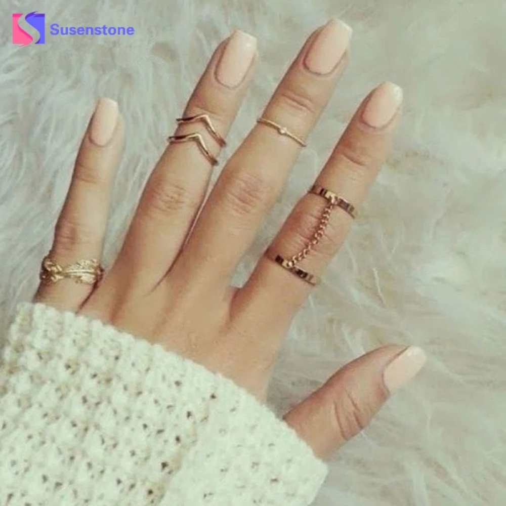 

susenstone 6pcs / Set Boho Vintage Punk Finger Rings For Women Bohemian Ring Set Jewelry Party Rings Femme Gifts 2017 New #0601