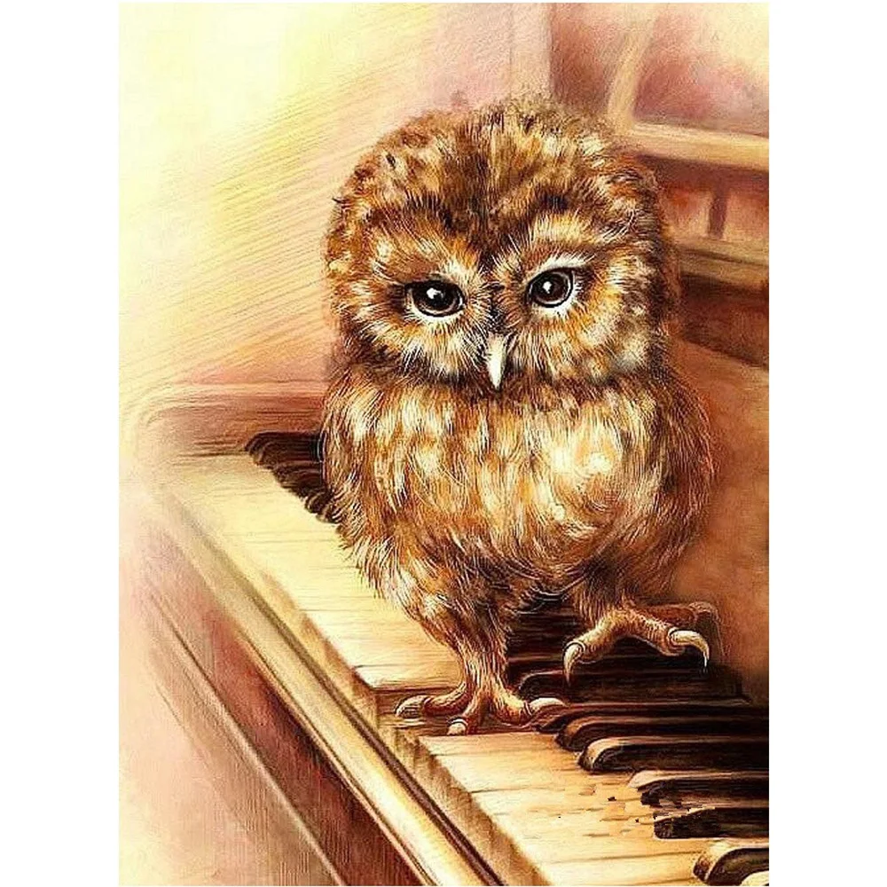 

DIY Diamond Painting Cross Stitch Mosaic round Crystle Picture Diamond Embroidery Needlework Decor Owls play the piano KL465
