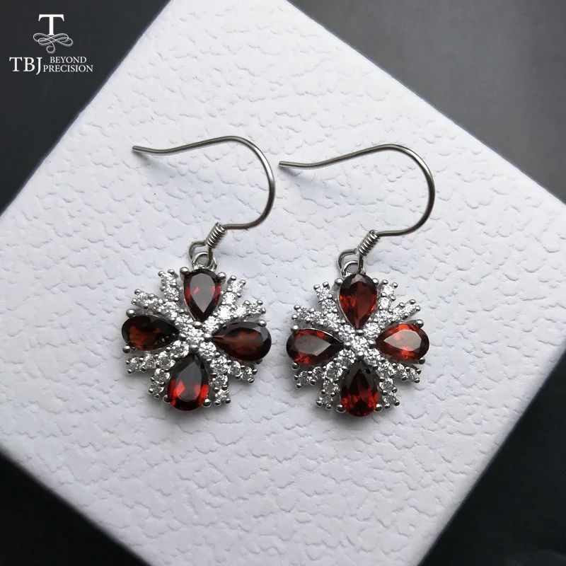 

TBJ,4CT Pear 4*6mm Natural Red Garnet Earrings 925 White Gold Plated Silver natural gemstone Earrings For Women with jewelry box