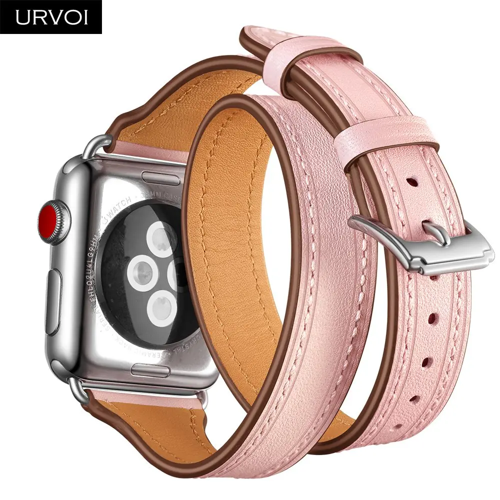 URVOI Double Tour для Apple Watch серии группа 4 3 2 1 роскошный ремешок для iWatch мягкая натуральная кожа петли на запястье 38/40 42/44 мм