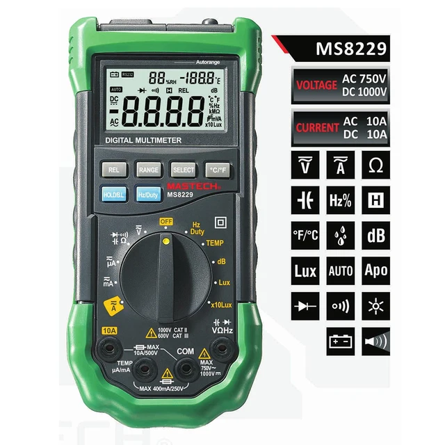 Mastech MS8229 Auto Range Digital Multimeter With Multi function Lux ...
