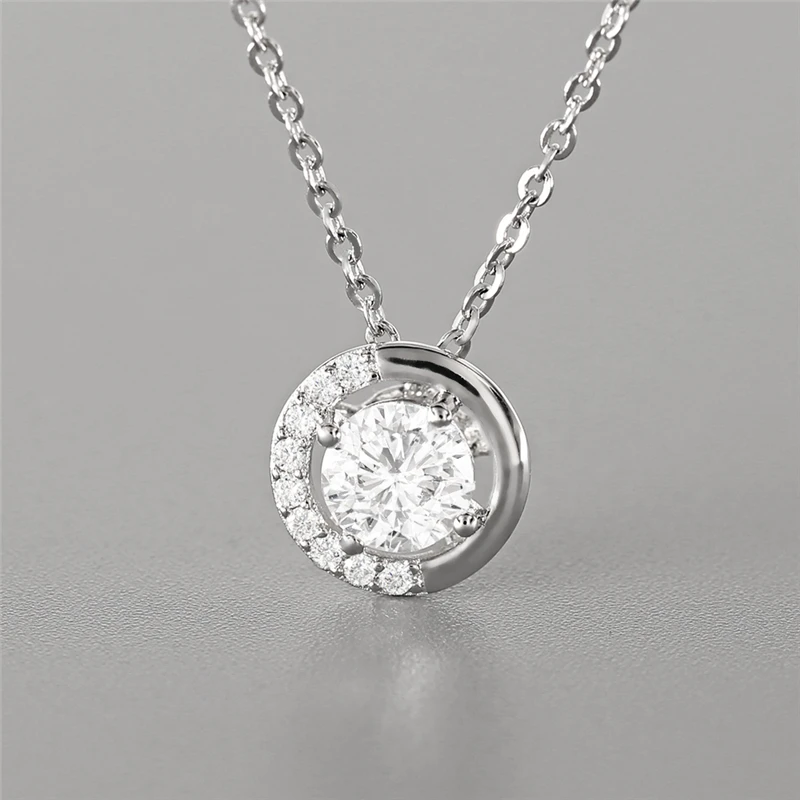 Silver Color Round Pendant Necklace for Women Cubic Zirconia Necklace Wedding Party Jewelry C25