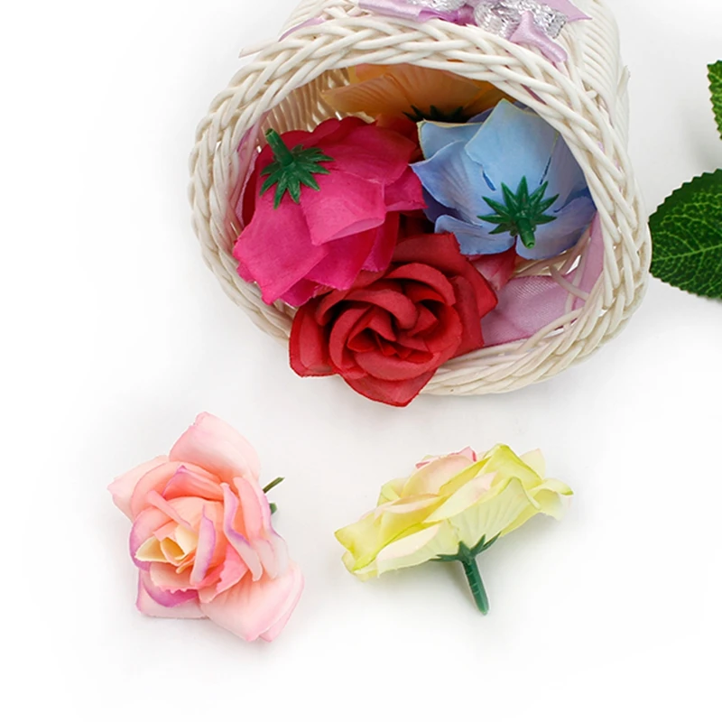 10pcs/lot 6cm Artificial Flower High Quality Silk Rose Head Wedding Home Decoration DIY Garland Scrapbook Craft Fake Flower