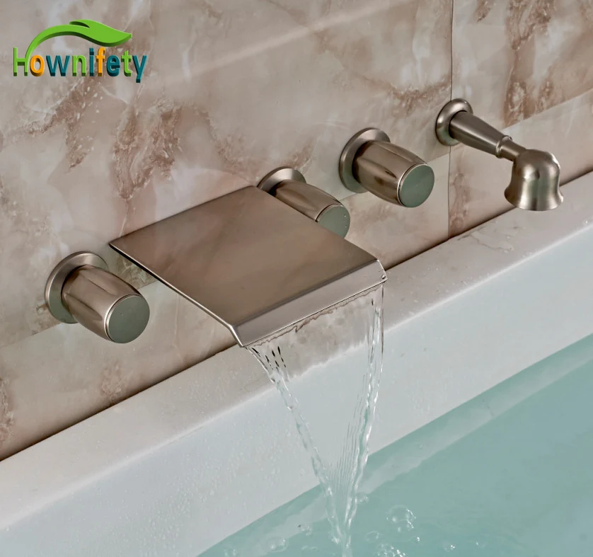 

Modern Bath 5pcs Brushed Nickel Tub Faucet Wall Mount Mixer Tap With Handshower
