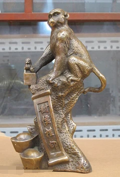 

Art Bronze Decoration Crafts Brass 10"Chinese Bronze sculpture promoted Seal the marquis monkey hangs lion seal Statue
