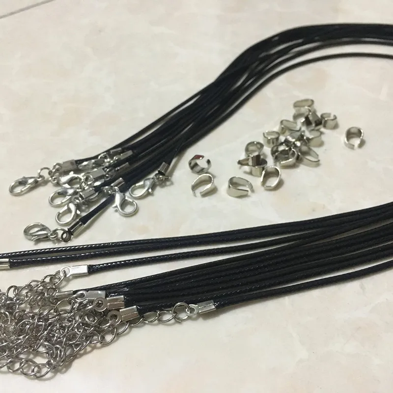 

Wholesale 10 black leather rope wax rope necklace lobster buckle 45 cm 5 cm and 20 melon necklace clip DIY jewelry accessories