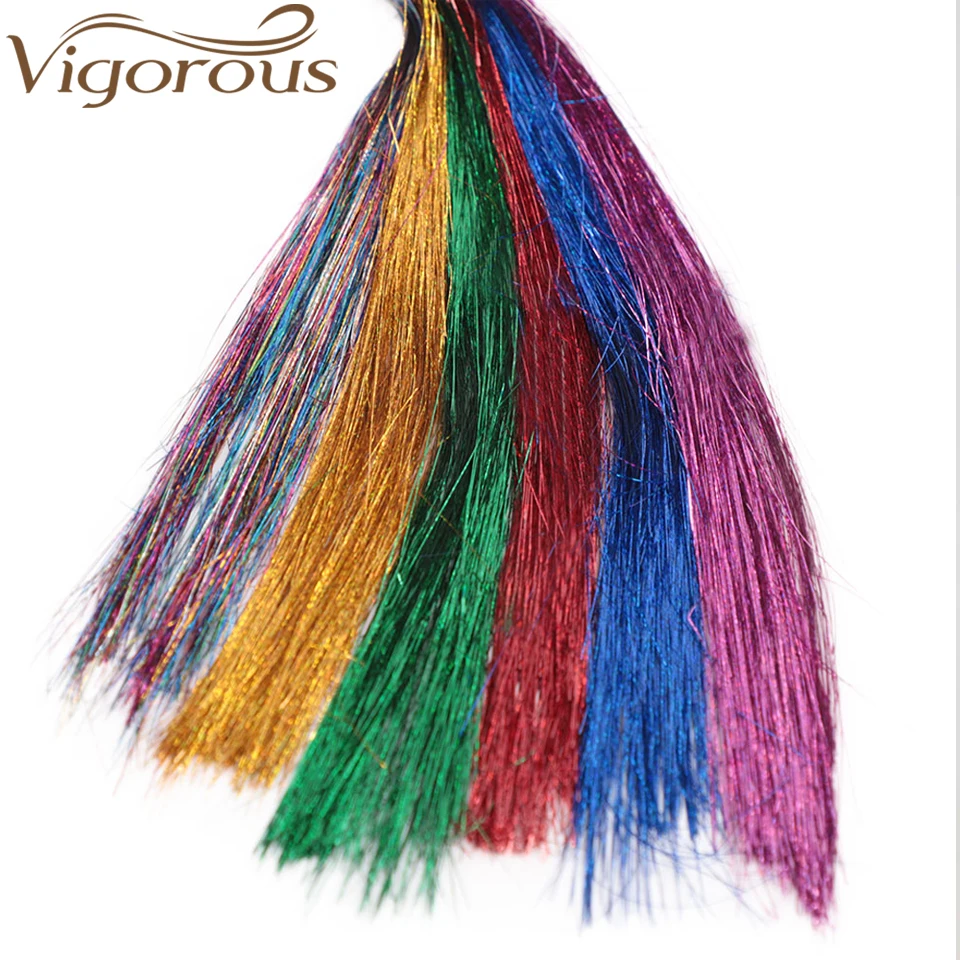 Vigorous Tinsel Bling Hair Secoration for Synthetic Hair Extension Glitter Rainbow for Girls And Party 115cm 110 Strands/pcs