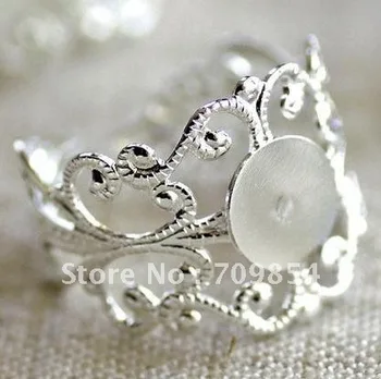 

free shipping!!! 100pcs/lot 8mm pad Sterling Silver Plated Brass Filigree Adjustable Ring Base Blank 18mm jewlery findings