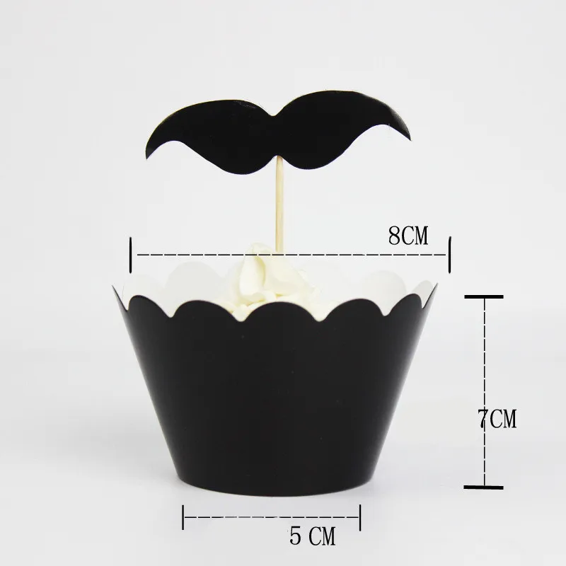 

24pcs Black Beard Cake Dessert Inserted Card Toppers Decoration Cupcake Inserts Card Wedding For Bride And Groom Party Supplies