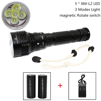 

Waterproof LED Diving flashlight 5x XM-L2 6000 lumen aluminum torch Outdoor tactical light