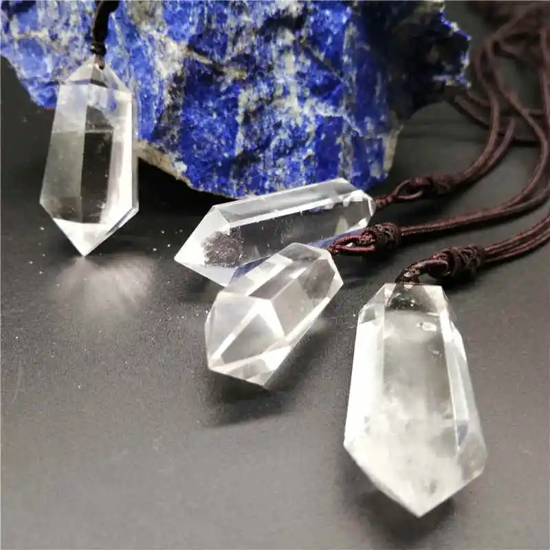 Natural White crystal Double-pointed column energy column pendant White crystal polishing sweater chain necklace image_0