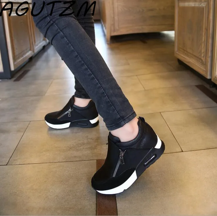 

AGUTZM 2018 New Women Casual Shoes Height Increasing Zipper Breathable Women Walking Flats Trainers Shoes Autumn Platform